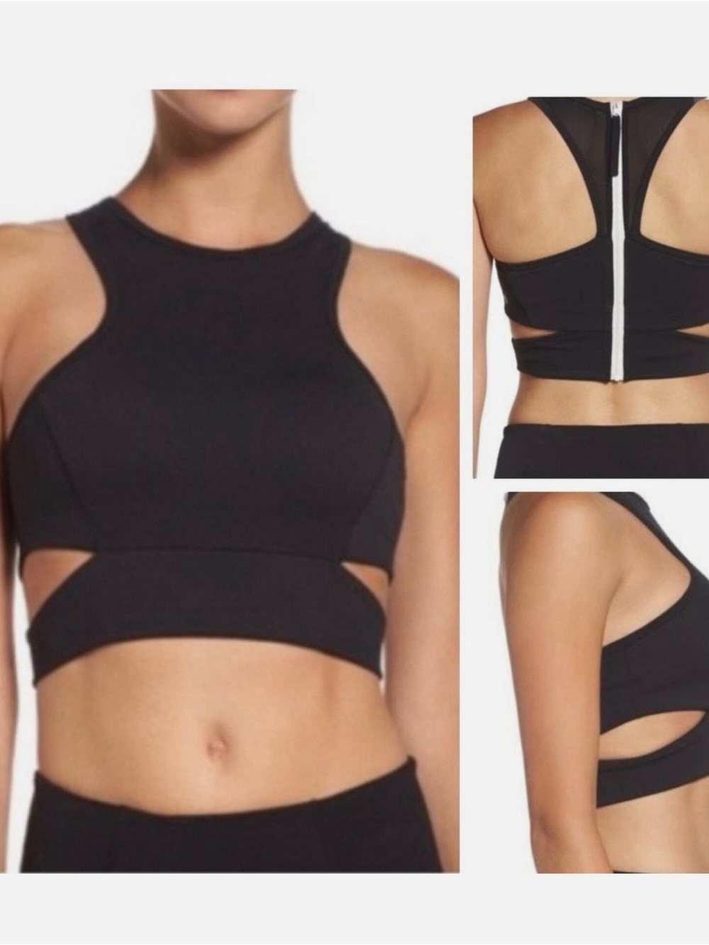 ZELLA MIRAGE Black Cutout ZIP Back Yoga BRA Size Medium